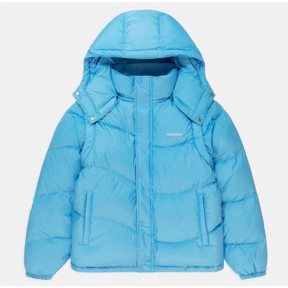 Madhappy Cozy Puffer Hooded Jacket Size L in Supersky Bright Blue